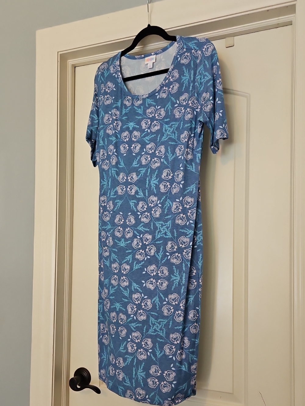 LuLaRoe Blue Floral Scoop Neck Midi Dress